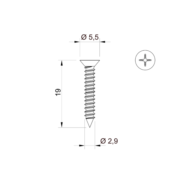 Vis en inox 2,9x19 mm&nbsp;&nbsp;
